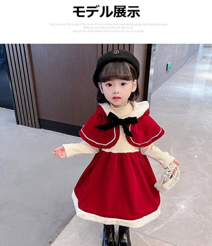 サンタ 女の子 サンタ服 キッズ クリスマス コスプレ 子供 衣装 サンタ コスチューム ベビー サンタクロース 衣装 子ども 2点セット 長袖 防寒 ケープ付き クリスマス衣装 ワンピース マント 80 90 100 110 120 130cm 子供服