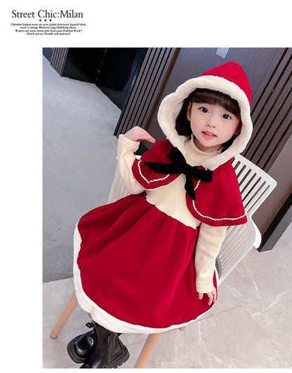 サンタ 女の子 サンタ服 キッズ クリスマス コスプレ 子供 衣装 サンタ コスチューム ベビー サンタクロース 衣装 子ども 2点セット 長袖 防寒 ケープ付き クリスマス衣装 ワンピース マント 80 90 100 110 120 130cm 子供服