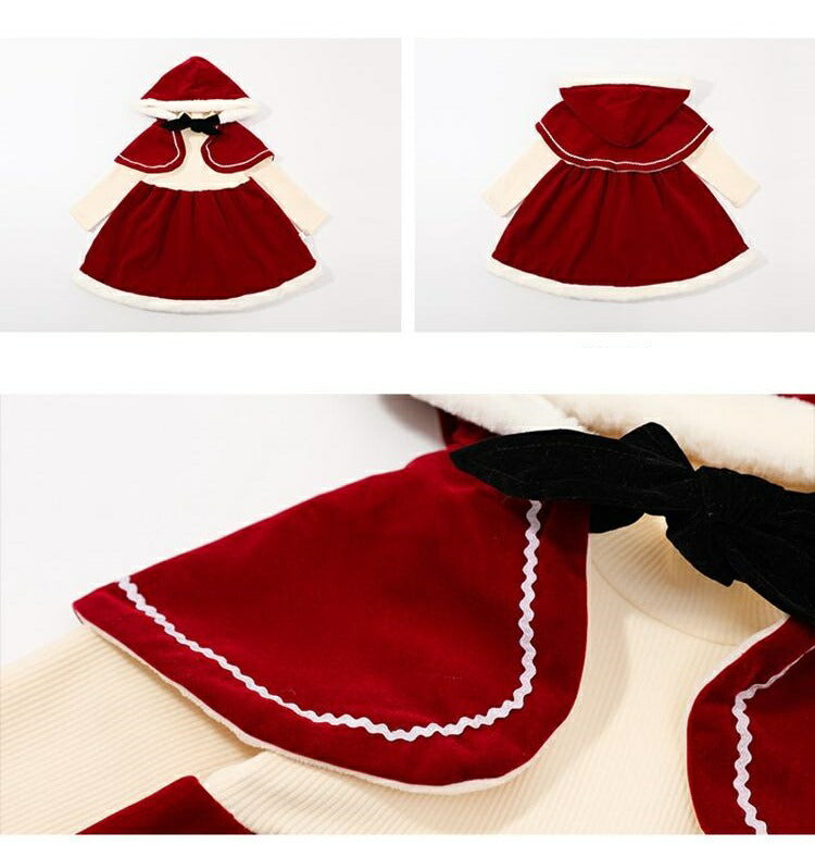 サンタ 女の子 サンタ服 キッズ クリスマス コスプレ 子供 衣装 サンタ コスチューム ベビー サンタクロース 衣装 子ども 2点セット 長袖 防寒 ケープ付き クリスマス衣装 ワンピース マント 80 90 100 110 120 130cm 子供服