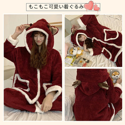 着ぐるみ パジャマ サンタ クリスマス  着ぐるみ パジャマ レディース 冬 秋 ルームウェア モコモコ パジャマ ワンピース パジャマ 着ぐるみ大人用 ワンピース 秋 冬 学生 お祭り イベント 可愛い 高校生 娘 プレゼント