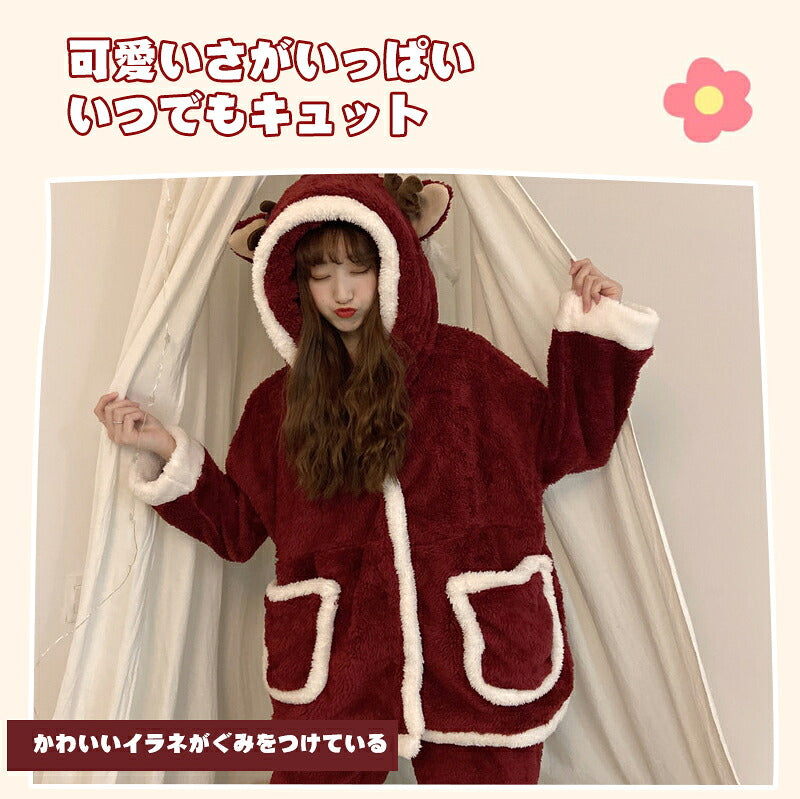着ぐるみ パジャマ サンタ クリスマス  着ぐるみ パジャマ レディース 冬 秋 ルームウェア モコモコ パジャマ ワンピース パジャマ 着ぐるみ大人用 ワンピース 秋 冬 学生 お祭り イベント 可愛い 高校生 娘 プレゼント