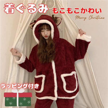 着ぐるみ パジャマ サンタ クリスマス  着ぐるみ パジャマ レディース 冬 秋 ルームウェア モコモコ パジャマ ワンピース パジャマ 着ぐるみ大人用 ワンピース 秋 冬 学生 お祭り イベント 可愛い 高校生 娘 プレゼント