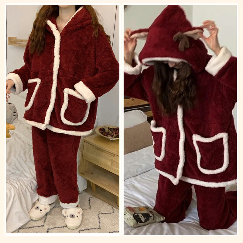 着ぐるみ パジャマ サンタ クリスマス  着ぐるみ パジャマ レディース 冬 秋 ルームウェア モコモコ パジャマ ワンピース パジャマ 着ぐるみ大人用 ワンピース 秋 冬 学生 お祭り イベント 可愛い 高校生 娘 プレゼント