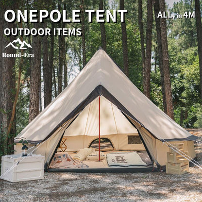 ワンポールテント ベル型 テント キャンプテント 5￣8人用テント 大型テント All.in 4m テント ベルテント ティピーテント アウトドア キャンプ 日除け 防風 防雨 UVカット 通気 防水 防虫 レジャー