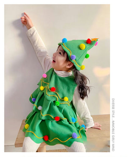 クリスマス コスプレ ベビー キッズ サンタクロース サンタ 子供 衣装 コスチューム ツリーワンピース 衣装 子供 子ども サンタ服 女の子 3点セット 長袖 防寒 ケープ付き クリスマス衣装 ワンピース マント 誕生日 ギフト