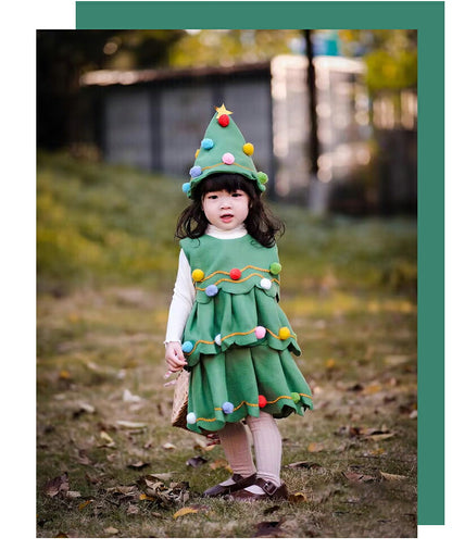 クリスマス コスプレ ベビー キッズ サンタクロース サンタ 子供 衣装 コスチューム ツリーワンピース 衣装 子供 子ども サンタ服 女の子 3点セット 長袖 防寒 ケープ付き クリスマス衣装 ワンピース マント 誕生日 ギフト