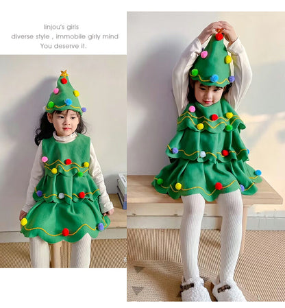 クリスマス コスプレ ベビー キッズ サンタクロース サンタ 子供 衣装 コスチューム ツリーワンピース 衣装 子供 子ども サンタ服 女の子 3点セット 長袖 防寒 ケープ付き クリスマス衣装 ワンピース マント 誕生日 ギフト