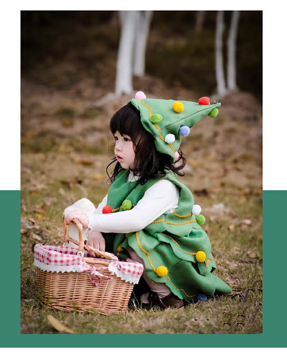 クリスマス コスプレ ベビー キッズ サンタクロース サンタ 子供 衣装 コスチューム ツリーワンピース 衣装 子供 子ども サンタ服 女の子 3点セット 長袖 防寒 ケープ付き クリスマス衣装 ワンピース マント 誕生日 ギフト