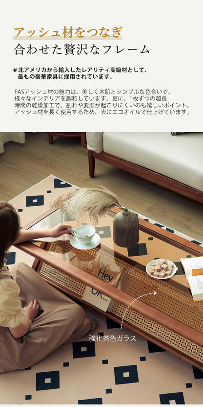 リビングテーブル 高品質 アッシュ材 ローテーブル ガラステーブル ガラス 北欧 センターテーブル アッシュ ダイニング テーブル table 無垢 木製 北欧 カフェテーブル ウッドテーブル 幅90/120cm