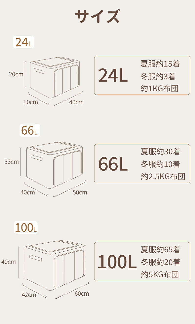 収納ボックス 66L 衣類収納 収納ケース ボックス Lサイズ 衣類収納袋 布 布製 折りたたみ 大容量 フタ付き おしゃれ 省スペース コンパクト 押し入れ storage-076