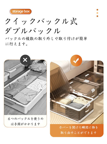 ベッド下 収納ボックス 75L/125L キャスター ソファ下 ベッド下ストレージ コンテナ 収納ボックス 折畳み 収納ケース 大容量 押入れ収納 組立簡単 積み重ね ベッド下収納ボックス 透明収納ケース 収納 小物 衣類 布団  衣装収納ボックス