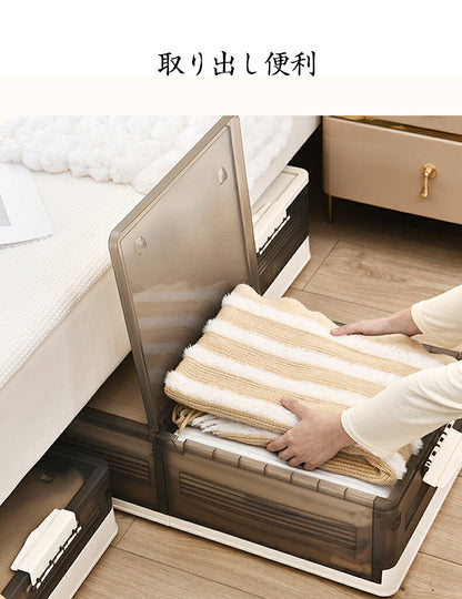 ベッド下 収納ボックス 42L/64L キャスター ソファ下 ベッド下ストレージ コンテナ 収納ボックス 折畳み 収納ケース 大容量 押入れ収納 組立簡単 積み重ね  透明収納ケース 収納 小物 衣類 布団  衣装収納ボックス