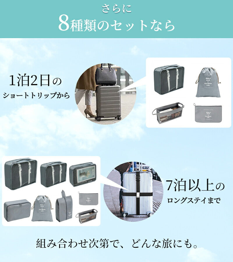 パッキング セット ポーチ 旅行 収納 吊り下げ 仕分け 大容量 トラべルポーチ 7点セット 8点セット おしゃれ 衣類仕分け 収納袋 小分け 旅行用 軽量 小物 整理 便利グッズ かわいい 洗面用具 トラベルグッズ 荷物 コンパクト