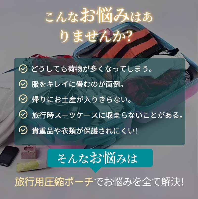 旅行 圧縮袋 圧縮 旅行用圧縮袋 トラベルポーチ 圧縮バッグ 3点セット 衣類スペース 衣類旅行圧縮 収納ポーチ ファスナー圧縮 簡単圧縮 おむつ 収納ポー 衣類仕分け 50％ 節約 軽量 出張 仕分け 簡単