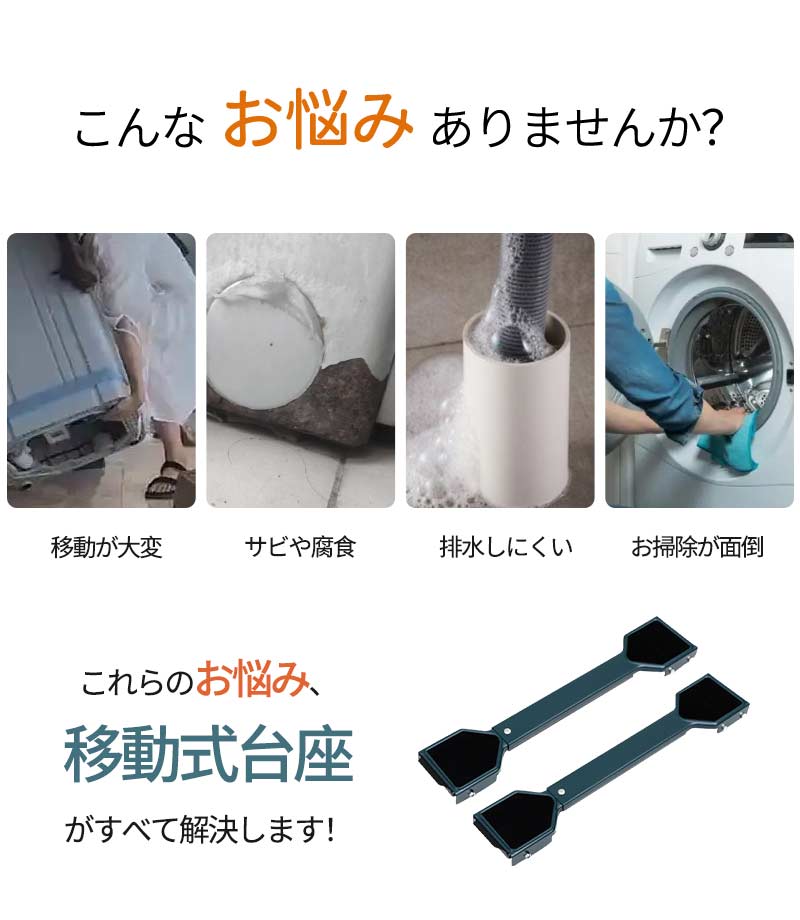 置き台 キャスター 冷蔵庫 洗濯機 2個セット 滑り止めマット 調節可能 伸縮式 長さ調節 防水 ランドリー収納 引っ越しmount-003