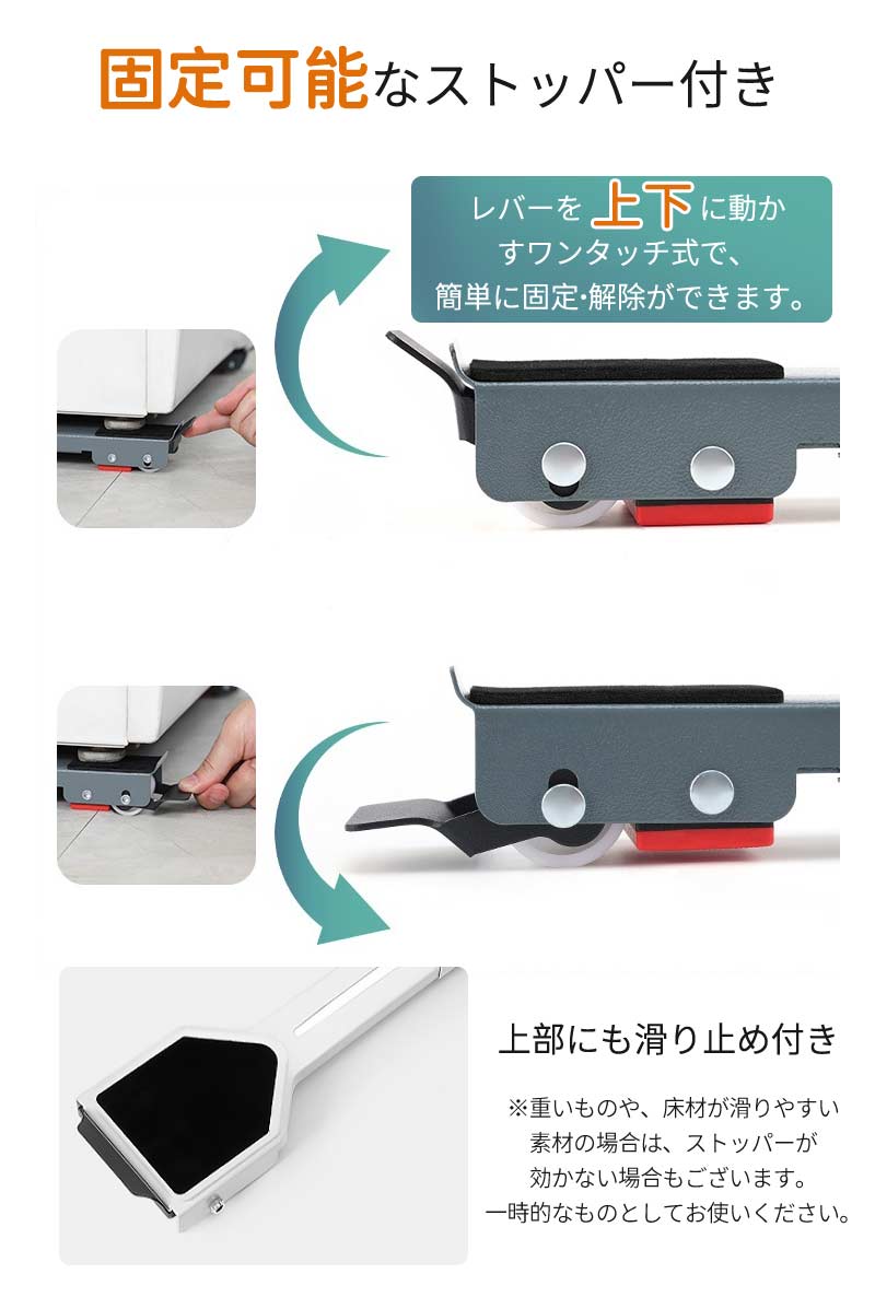 置き台 キャスター 冷蔵庫 洗濯機 2個セット 滑り止めマット 調節可能 伸縮式 長さ調節 防水 ランドリー収納 引っ越しmount-003
