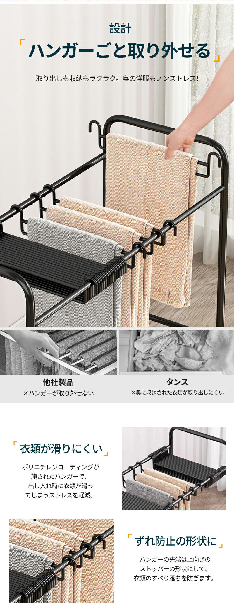 スラックスハンガー 20本掛け パンツハンガー 24本/30本掛け ズボン 収納 キャスター付き スチール製 送料無料 押入れ ハンガーラック 衣類収納 ウォーslack-hanger