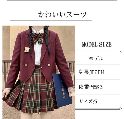 【部分即納】卒業式 スーツ 女の子 制服 5点セット フォーマルスーツ 子供スーツ jk制服 卒服 フォーマル 高校生 小学生 小学校 XS S M L XL XXL 150 160 キッズ ジャケット ブラウス チェックスカート リボン 中学生 スカート 女子