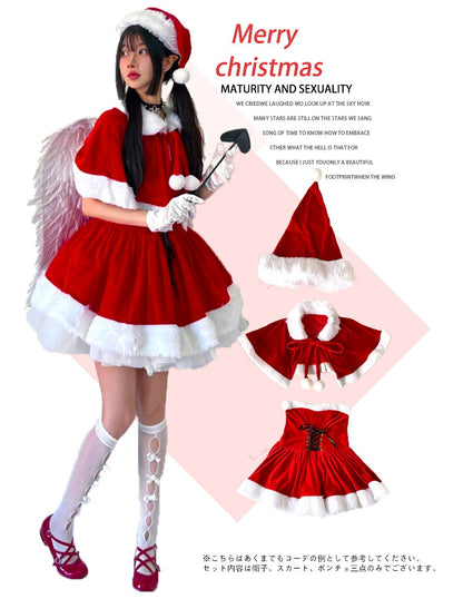 サンタコス セクシー レディース 大人  3点セットノースリーブ 膝丈  サンタ コスプレ ワンピース レディース クリスマス 衣装 女性 コスプレサンタ ワンピース パーティー ポンチョ サンタコスチューム かわいい 大きいサイズ タイトスカート