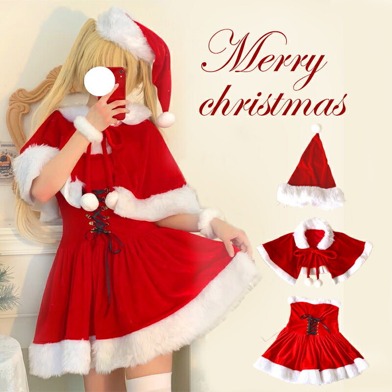 サンタコス セクシー レディース 大人  3点セットノースリーブ 膝丈  サンタ コスプレ ワンピース レディース クリスマス 衣装 女性 コスプレサンタ ワンsanta-001