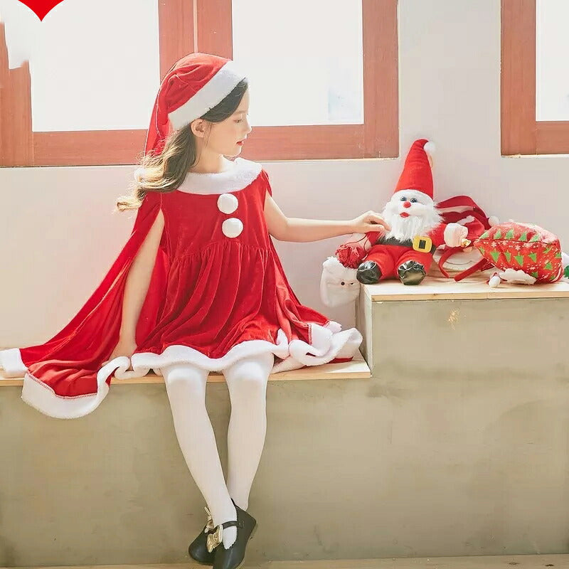 サンタコス 女の子 ポンチョ 3点セット ジュニア キッズ クリスマス コスチューム マント 子供服 帽子 キッズ服 演出服 サンタコスプレ クリスマス ワンピース 仮装 クリスマスプレゼント 子供 コスプレ サンタ コスプレ 衣装 サンタ服