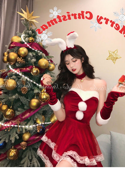 サンタ コスプレ セクシー 兎耳 うさぎ ウサギ 6点セット バニー バニーガール カチューシャ クリスマス サンタコス 大人 コスチューム レディース サンタクロース クリスマスコスチューム パーティー 余興 パーティ ミニスカサンタ
