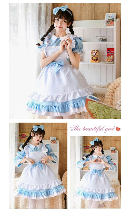 メイド服 コスプレ長袖 可愛い フリル セクシー ハロウィン ロリータ 大人 レディース エプロン カチューシャ スカート ワンピース ピンク 文化祭 リボン ピンク 仮装 衣装 膝丈 定番 S-5XL 男性ウケ アームカバー バレンタイン