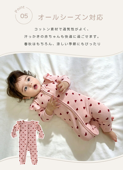 ロンパース ファスナー カバーオール 女の子 ロンパース肌着 ベビー服 肌着 ベビー 赤ちゃん 長袖カバーオール ダブルジップ 前開き ジッパー 足つき ベビーロンパース 新生児 長袖ロンパース 出産祝い ギフト 長袖 綿 コットン