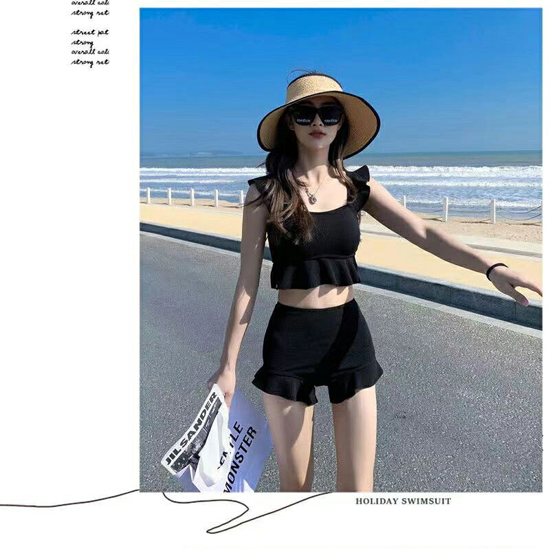 【一部即納】水着 レディース 可愛い 体型カバー ビスチェ ハイウエスト フリル セパレート タンキニ 水着 韓国 露出控えめ パッド一体型 ビキニ ショートパンツ セットアップ 上下セット 3カラー