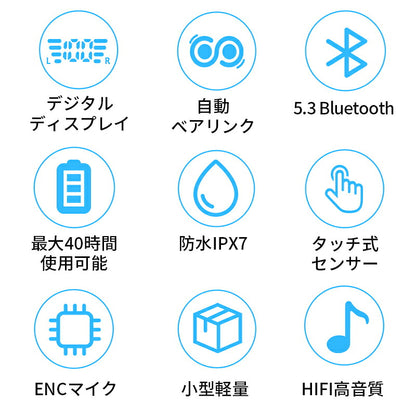 【P20倍】【Bluetooth5.3+日本語音声】ワイヤレスイヤホン bluetooth イヤホン 残量表示 AAC対応 Hi-Fi高音質 低遅延 自動ペアリング ノイズキャンセリング 40時間 Type‐C急速充電 IPX7防水 片耳/両耳 快適な装着感 軽量 iPhone EDR