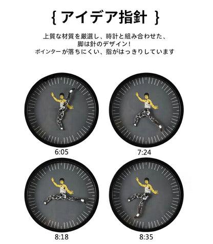 掛け時計 壁掛け ビニール壁掛け時計 カンフー時計 ブルースリーカンフー壁掛け時計 装飾 リビングルーム ベッドルーム キッチン 黒 白