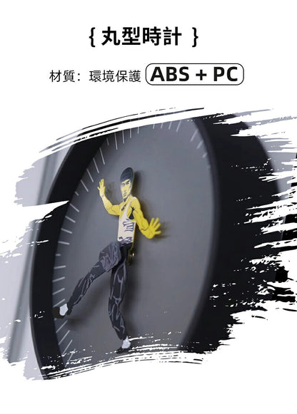 掛け時計 壁掛け ビニール壁掛け時計 カンフー時計 ブルースリーカンフー壁掛け時計 装飾 リビングルーム ベッドルーム キッチン 黒 白