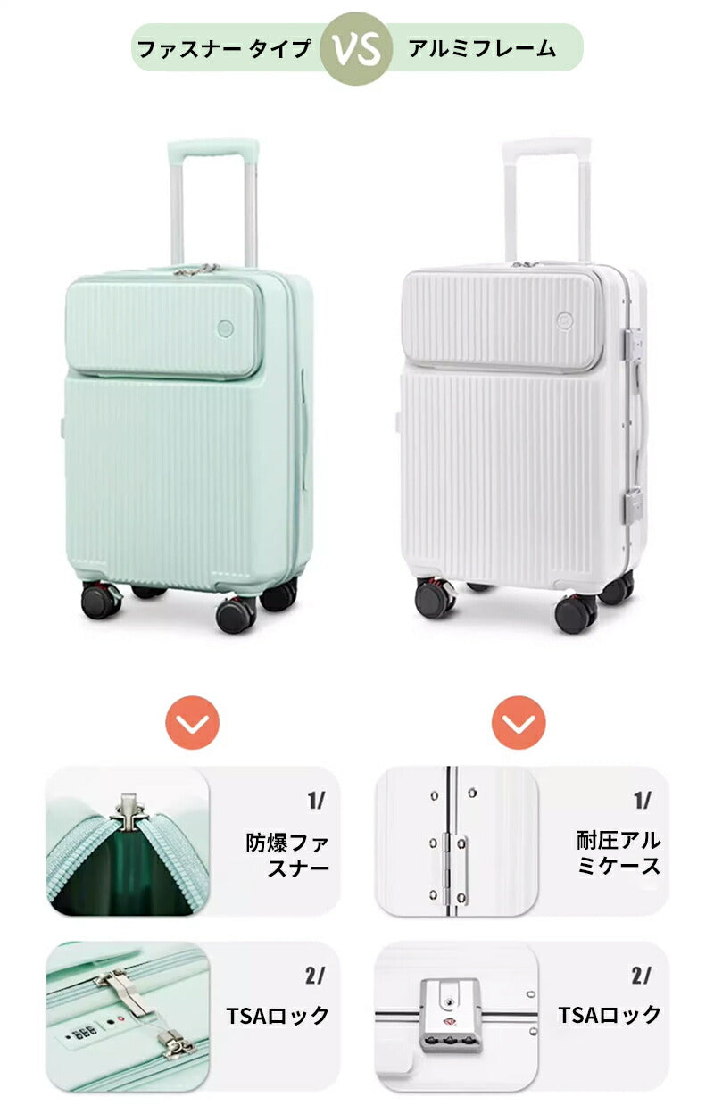 スーツケース Sサイズ TSAロック フロントオープン キャリーケース 機内持ち込み 静音 軽量 前開き 小型 かわいsuitcase-028