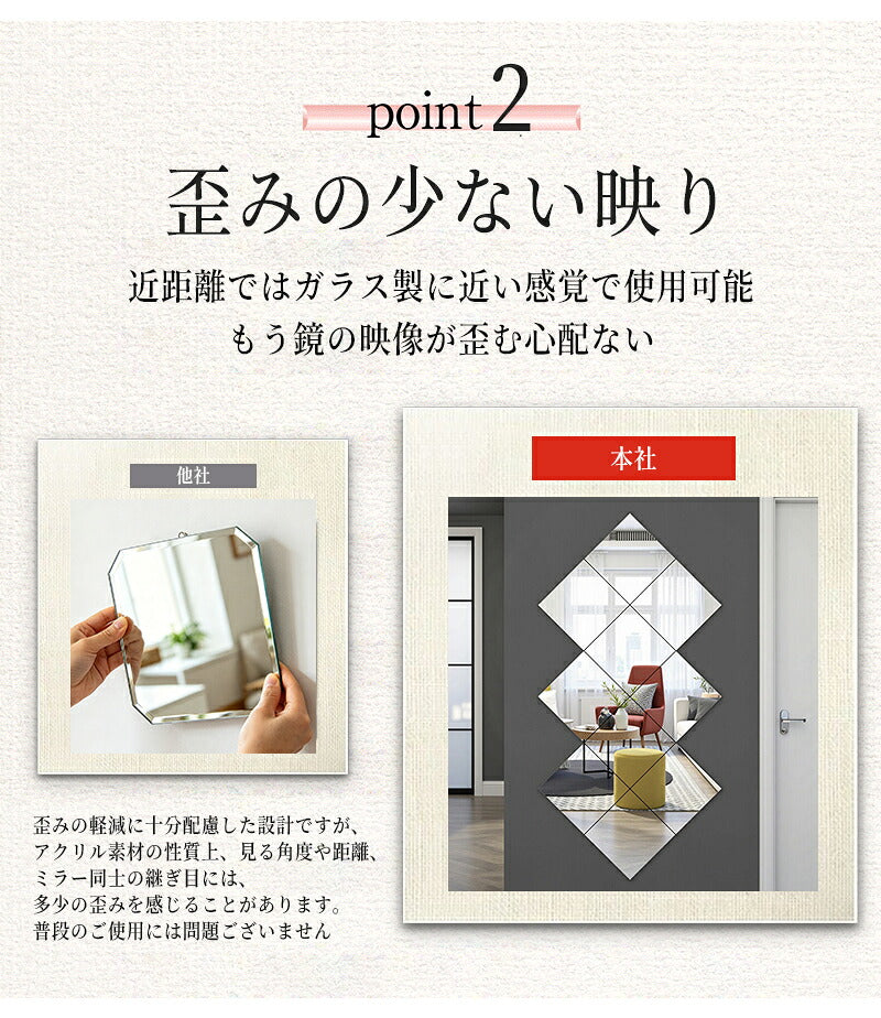 割れない鏡 全身鏡 アクリルミラー 30cm×30cm 10枚セット 貼る鏡 姿見鏡 ミラー 直角 丸角 飛散防止 二次災害防止 ケガ防止 穴あけ不要 賃貸OK 貼付け可能 両面シール付き 軽量 省スペース スクエアカット シート