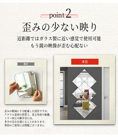 割れない鏡 全身鏡 アクリルミラー 30cm×30cm 10枚セット 貼る鏡 姿見鏡 ミラー 直角 丸角 飛散防止 二次災害防止 ケガ防止 穴あけ不要 賃貸OK 貼付け可能 両面シール付き 軽量 省スペース スクエアカット シート