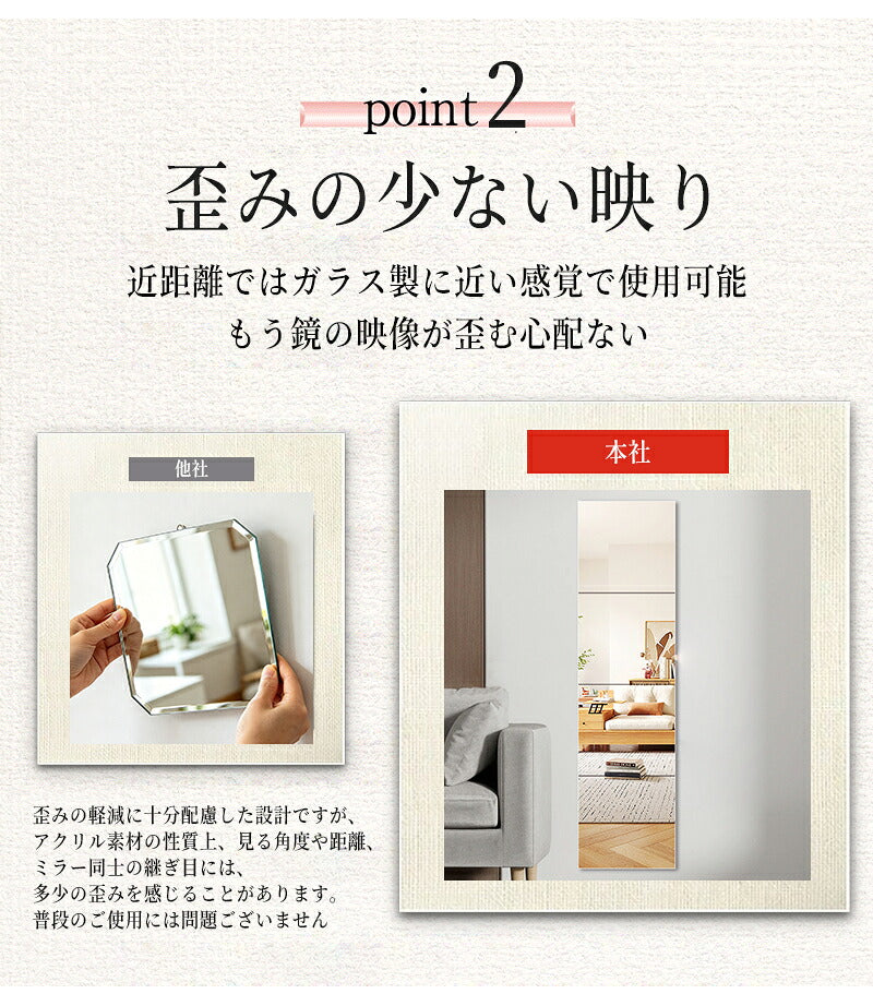 割れない鏡 全身鏡 アクリルミラー 20cm 30cm 2枚セット 4枚セット 6枚セット 貼る鏡 姿見鏡 ミラー 直角 丸角 飛散防止 二次災害防止 ケガ防止 穴あけ不要 賃貸OK 貼付け可能 両面シール付き 軽量 省スペース スクエアカット シート