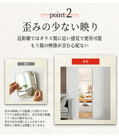 割れない鏡 全身鏡 アクリルミラー 20cm 30cm 2枚セット 4枚セット 6枚セット 貼る鏡 姿見鏡 ミラー 直角 丸角 飛散防止 二次災害防止 ケガ防止 穴あけ不要 賃貸OK 貼付け可能 両面シール付き 軽量 省スペース スクエアカット シート