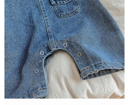 ベビー サロペット パンツ デニム 可愛い ベビー服 キッズ ユニックス オーバーオール オールインワン デニムパンツ ジーンズ ダメージ 子供服 秋冬 男の子 女の子 秋 冬 春 洋服 オシャレ プチプラ くまさん スナップボタン付き 新生児 66 70 80 90