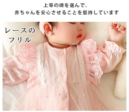 ベビー服 ヘアバンド付き フォーマル 女の子 プリンセス カバーオール ロンパース かわいい レース 赤ちゃん ロンパース 長袖 新生児 セレモニードレス 女の子 ワンピース 赤ちゃんドレス 100日祝い 結婚式 お宮参り 退院着 出産祝い
