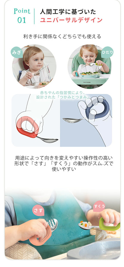スプーン 子供 ベビー フォーク２点セット 幼児用 練習 出産祝い ギフト 離乳食 トレーニングスプーン セット 保管ケース付 フォークセット 食器 赤ちゃん 子ども 自分 幼児 外出 持ちやすい 1歳 2歳 3歳 左手 幼稚園 子供用スプーン