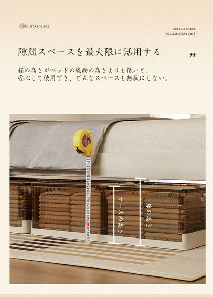 ベッド下 収納ボックス 40L/75L キャスター ソファ下 ベッド下ストレージ コンテナ 収納ボックス 折畳み 収納ケース 大容量 押入れ収納 組立簡単 積み重ね ベッド下収納ボックス 透明収納ケース 収納 小物 衣類 布団  衣装収納ボックス