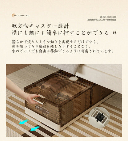 ベッド下 収納ボックス 40L/75L キャスター ソファ下 ベッド下ストレージ コンテナ 収納ボックス 折畳み 収納ケース 大容量 押入れ収納 組立簡単 積み重ね ベッド下収納ボックス 透明収納ケース 収納 小物 衣類 布団  衣装収納ボックス