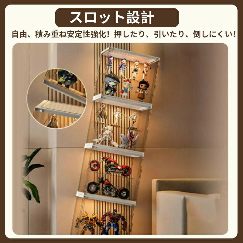フィギュアケース 収納 高品質 背面ミラー コレクションケース コレクションボックス クリアケース 透明展示ケース 積み重ね可能 扉付き 組み立て式 透明 ケース 3段 3階 ボックス アクリルケース  アクリル