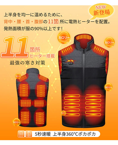 楽天1位 電熱ベスト バッテリー付き 日本製ヒーター 裏起毛 5秒速暖 バッテリー給電 洗える 軽量 メンズ レーディス 11エリア発熱 電熱ウェア 加熱ベスト 大きいサイズ 防寒ベスト ベスト 通勤通学 男女兼用 温熱ベスト ヒーターベスト