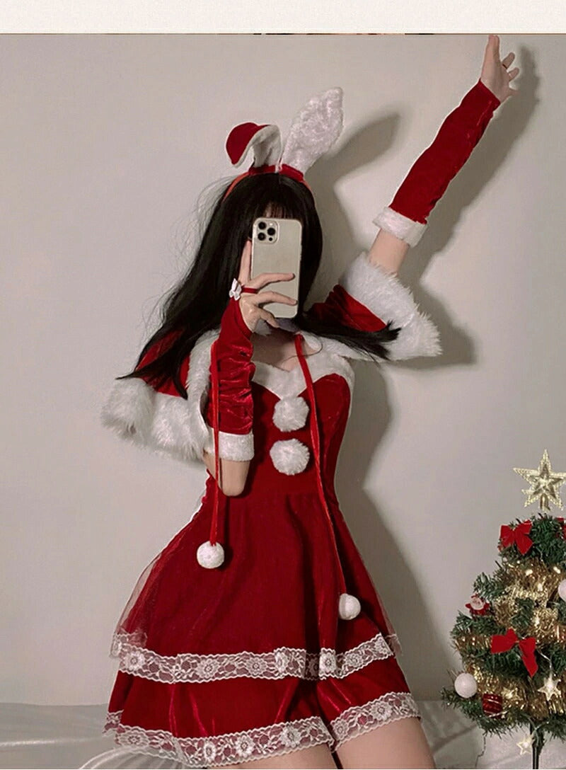 サンタ コスプレ セクシー 兎耳 うさぎ ウサギ 6点セット バニー バニーガール カチューシャ クリスマス サンタコス 大人 コスチューム レディース サンタクロース パーティ クリスマスコスチューム ミニスカサンタ パーティー 余興