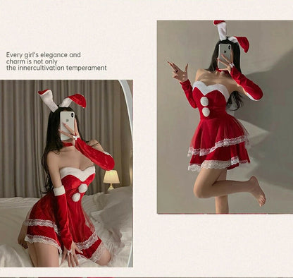 サンタ コスプレ セクシー 兎耳 うさぎ ウサギ 6点セット バニー バニーガール カチューシャ クリスマス サンタコス 大人 コスチューム レディース サンタクロース パーティ クリスマスコスチューム ミニスカサンタ パーティー 余興