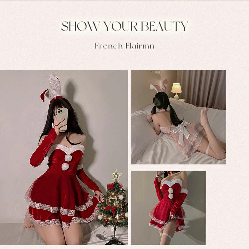 サンタ コスプレ セクシー 兎耳 うさぎ ウサギ 6点セット バニー バニーガール カチューシャ クリスマス サンタコス 大人 コスチューム レディース サンタクロース パーティ クリスマスコスチューム ミニスカサンタ パーティー 余興