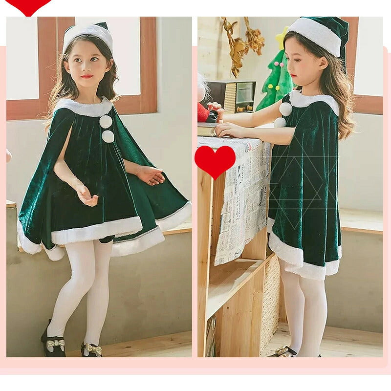 仮装 サンタコス 子供 サンタ服 クリスマス コスチューム 女の子 ポンチョ 2点セット ジュニア キッズ マント 子供服 帽子 キッズ服 演出服 サンタコスプレ サンタ コスプレ ワンピース 衣装 クリスマスプレゼント コスプレ