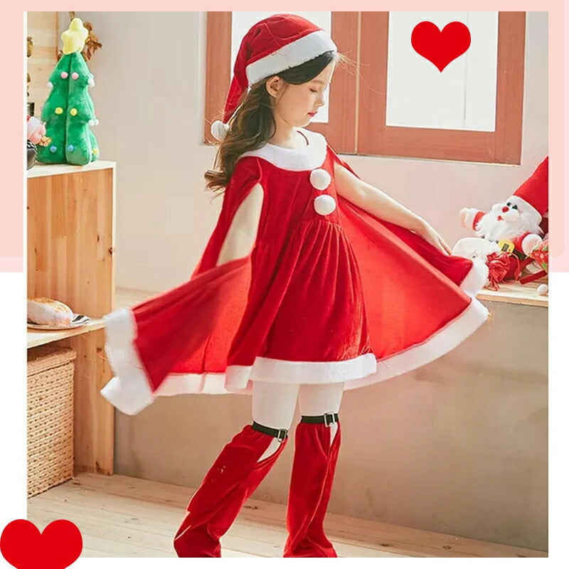 仮装 サンタコス 子供 サンタ服 クリスマス コスチューム 女の子 ポンチョ 2点セット ジュニア キッズ マント 子供服 帽子 キッズ服 演出服 サンタコスプレ サンタ コスプレ ワンピース 衣装 クリスマスプレゼント コスプレ