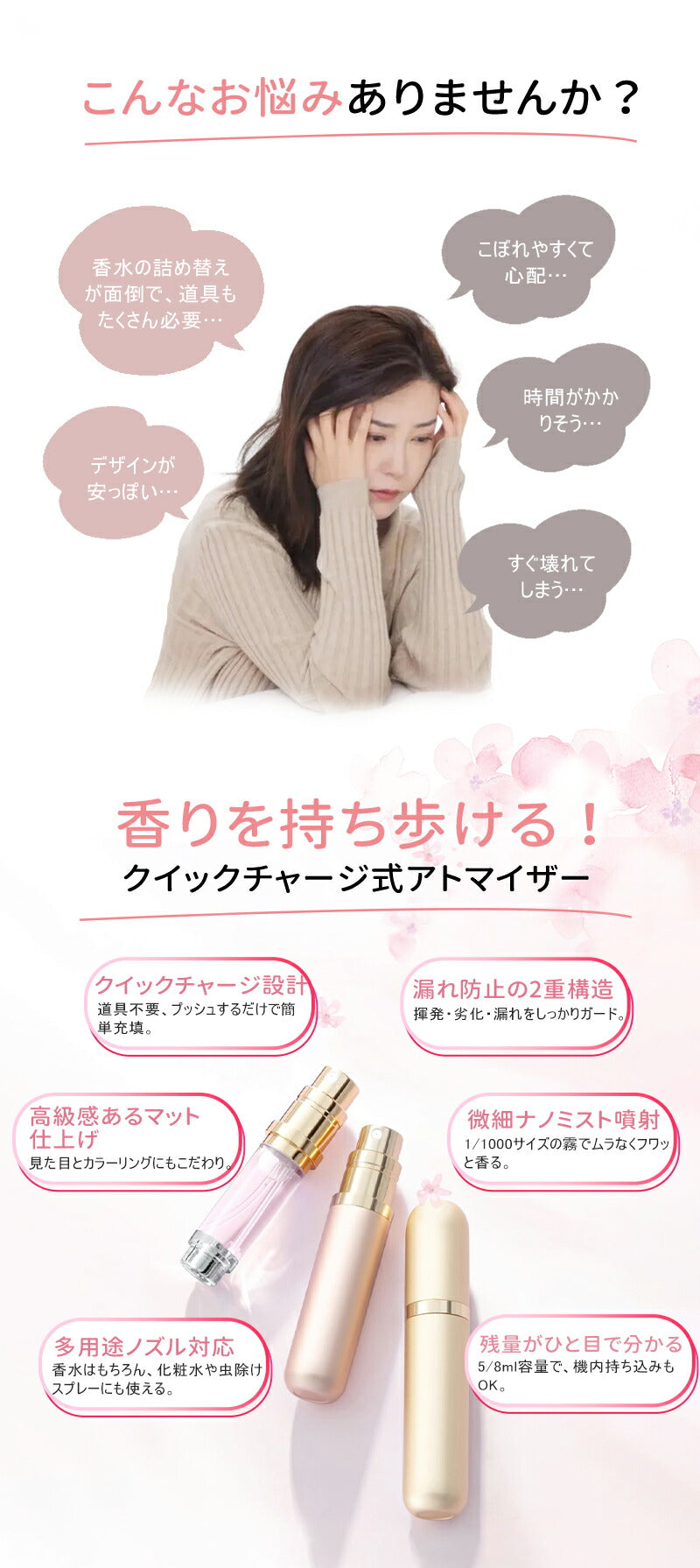 アトマイザー 香水 ボトル 持ち運び 詰め替えボトル  5ml 8ml マグネット 式キャップ ガラス ボトル おしゃれ かわいい 底bottle-001